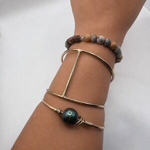Gold Tone‎ Modernist Geometric Open Cuff Bracelet Minimalist Statement